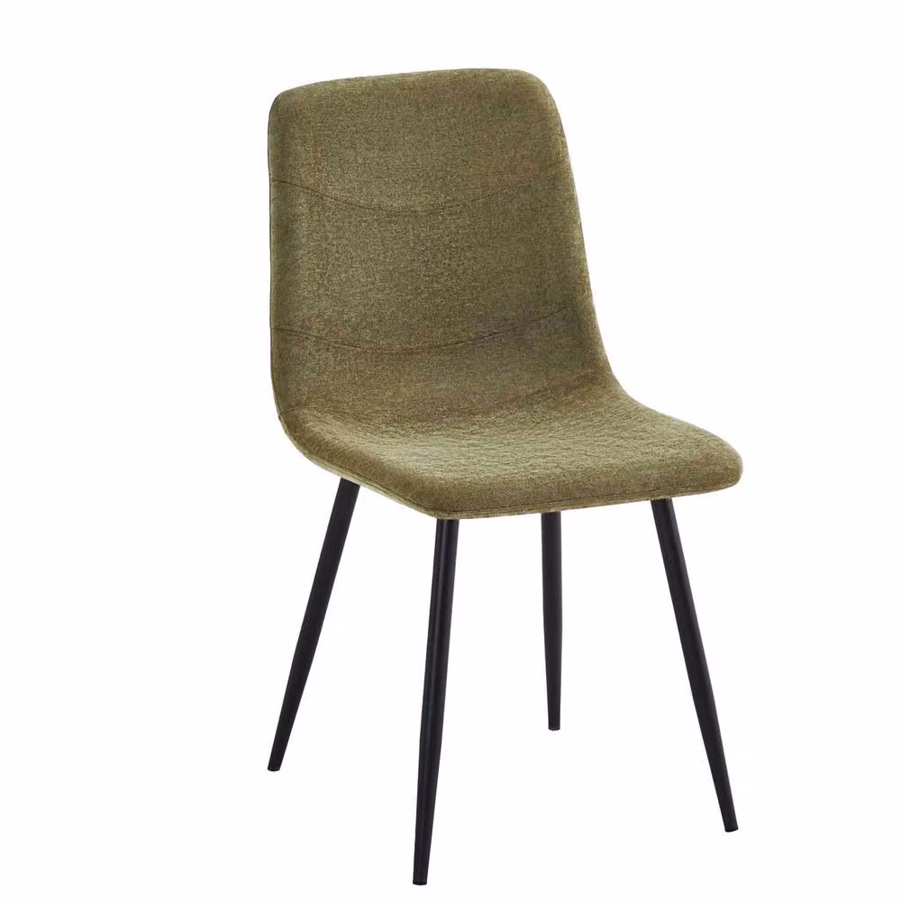 FWStyle Evie Set of 2 Green Linen Upholstered Dining Chairs with Black Metal Frame – 4