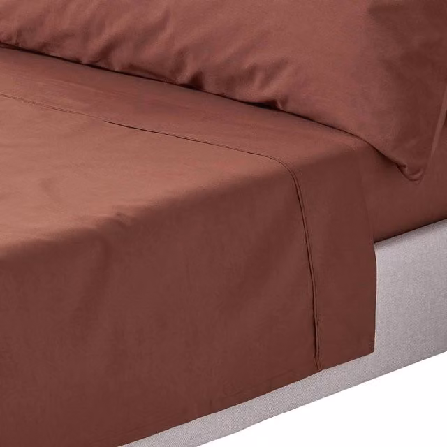 Homescapes 200 Thread Count Egyptian Cotton Percale Flat Sheet, Brown, W x D: 200 x 200 cm