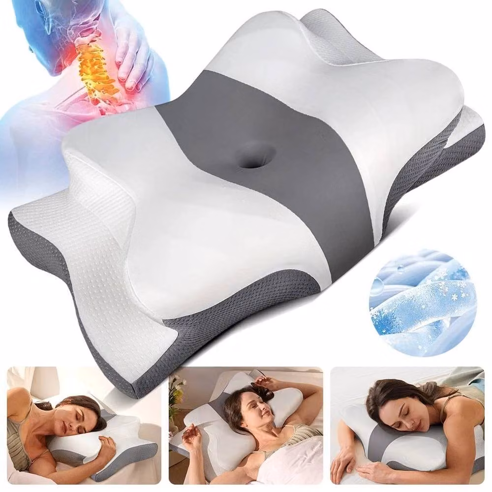 FLAVORA Grey Memory Foam Butterfly Pillow with Hollow Contour Ergonomic Design for Babies – 2