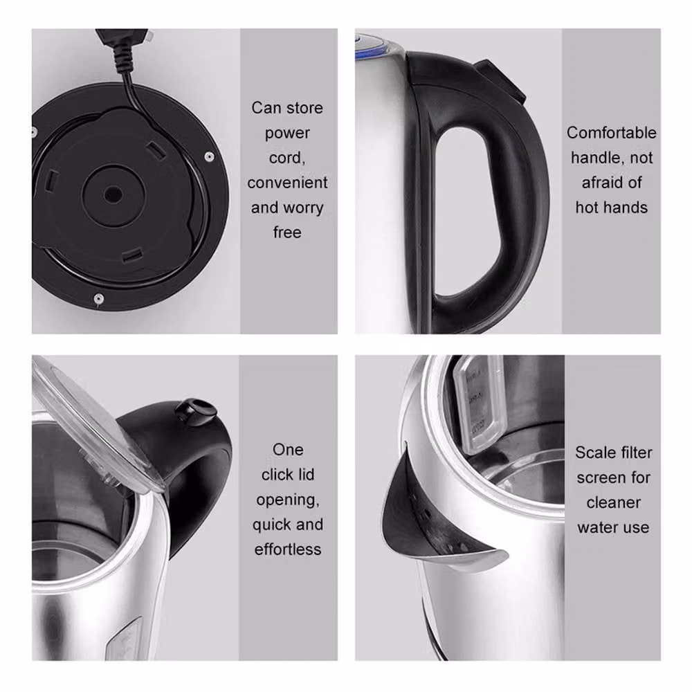 KORVIXA 2L Stainless Steel Electric Kettle, 2200W Fast Boil, Silver – 4