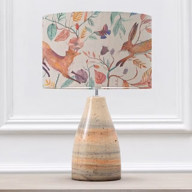 Voyage Maison Japura Ceramic Table Lamp with Leaping Into The Fauna Eva Fabric Lampshade in Beige – 1