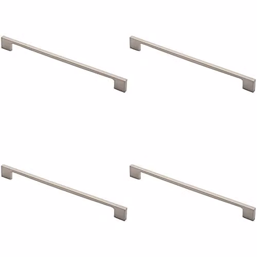 Loops 4 Pack Slim D-Shape Pull Handles in Brushed Silver, Fixing Centres: 256 mm, W: 290 mm, D: 9 mm
