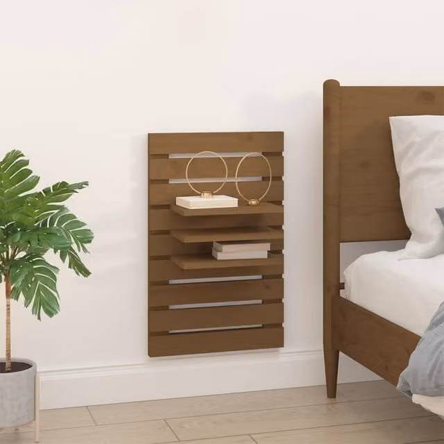 Berkfield Home Beautiful Wall-mounted Bedside Shelves, 2 Piece Set, Honey Brown Solid Pine Wood, W: 40 cm, D: 17.5 cm, H: 2 cm – 1