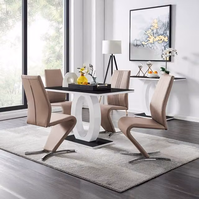 FurnitureboxUK Giovani Glass Dining Table and Four Willow Chairs Set in Cappuccino, W/D/H: 120 x 70 x 70 cm