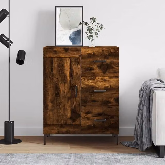 Berkfield Home Classic Sideboard in Smoked Oak, Brown, W: 69.5 cm, D: 34 cm, H: 90 cm – 1