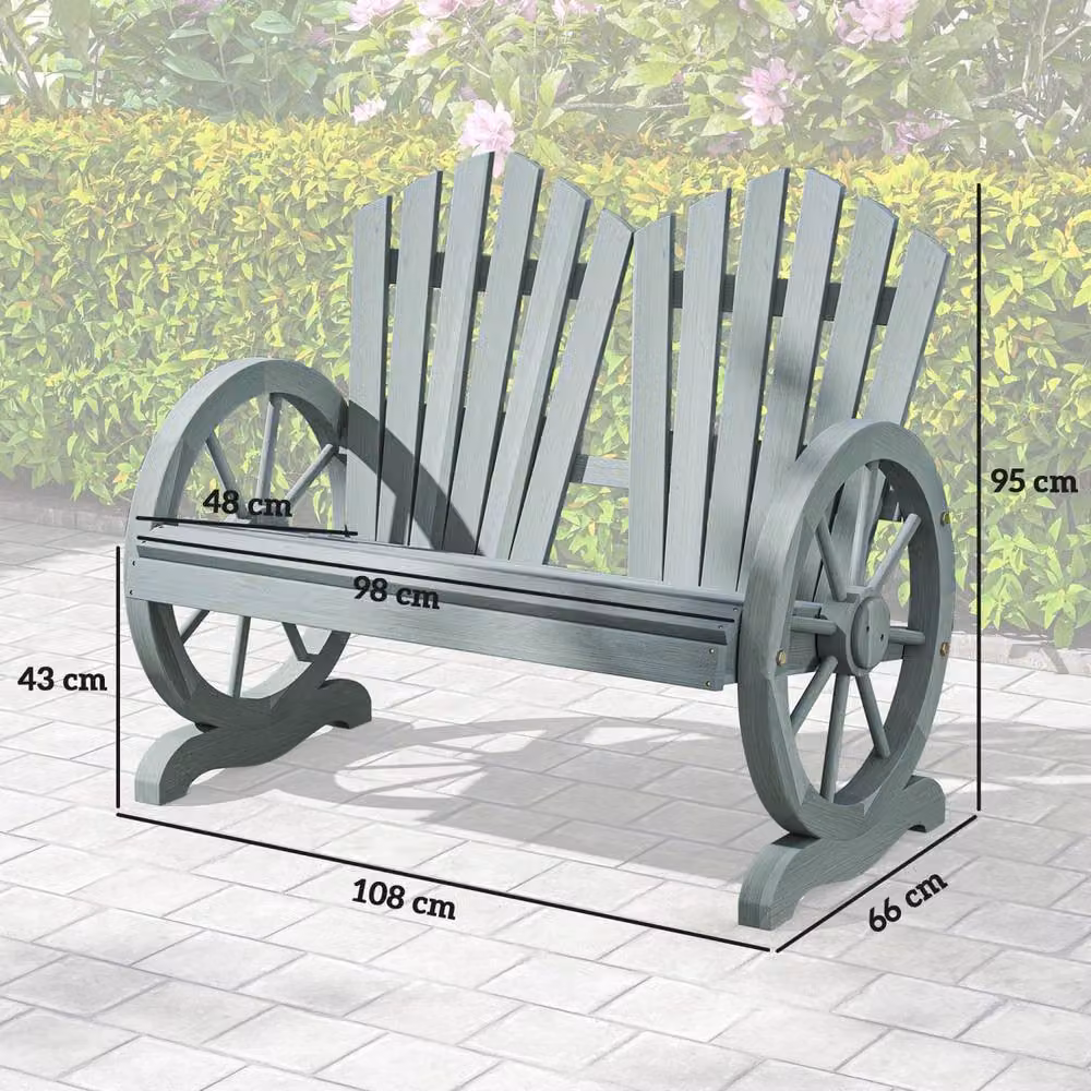 Wyld Haus Grey Fir Wood Garden Loveseat with Wagon Wheel Armrests – 3