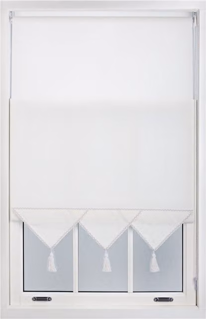Furnished Triangle Peak Semi-Transparent Window Roller Blind in White, W: 160 cm, H: 165 cm