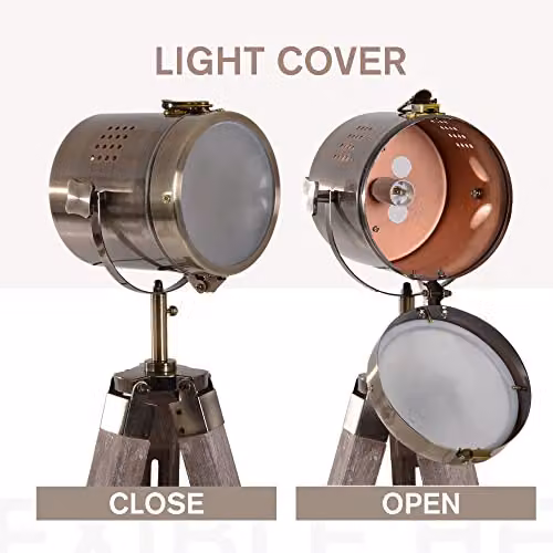 HOMCOM Industrial Tripod Floor Lamp with Adjustable Height and E14 Socket in Bronze and Wood – 3