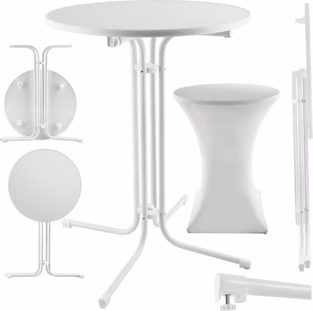 tectake Eren Folding Bar Table with Table Cover in White