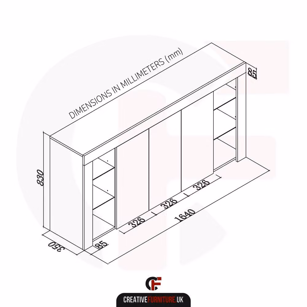 Creative Furniture Eden Sideboard in White with Glossy Doors, W: 164 cm, D: 35 cm, H: 83 cm – 2