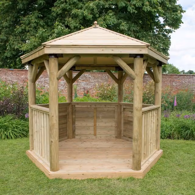 Forest Hexagonal Timber and Steel Garden Gazebo in Brown, 3 m Diameter