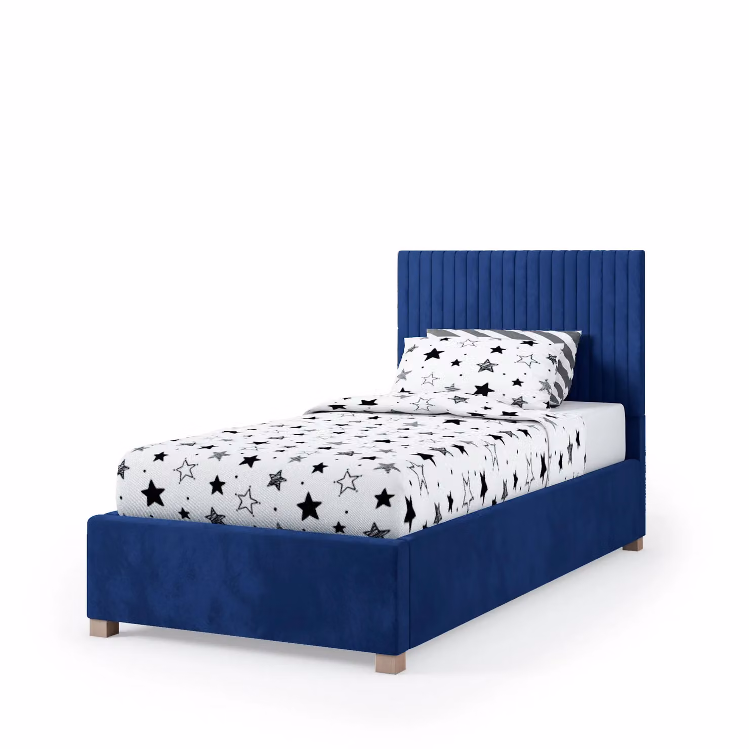 Rest Relax Emma Blue Fabric Upholstered Single Ottoman Bed with Lift Up Base, W/D/H: 90 x 200 cm – 2