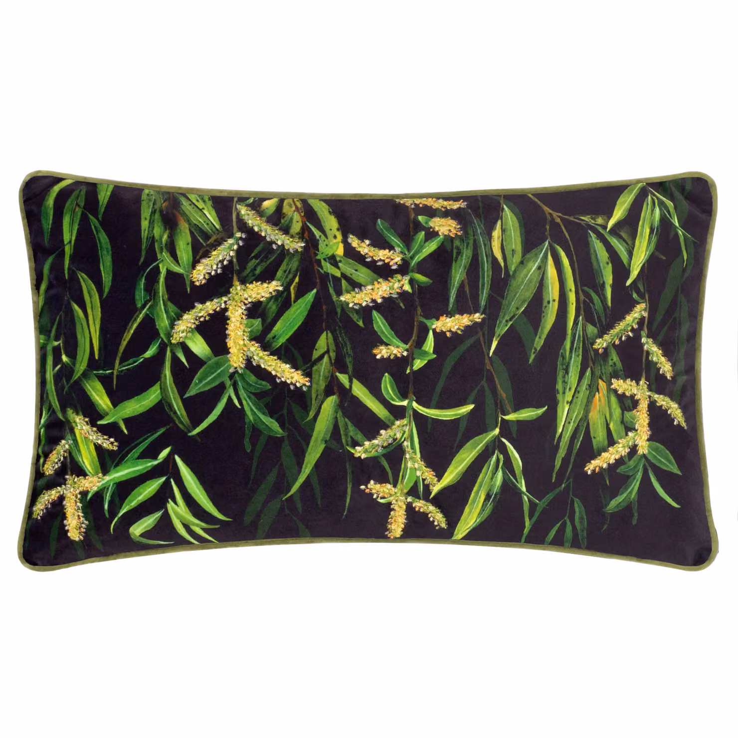 Wylder Nature Braywick Willow Velvet Piped Cushion in Green and Multicolour, W: 50 cm, H: 30 cm, D: 30 cm – 2