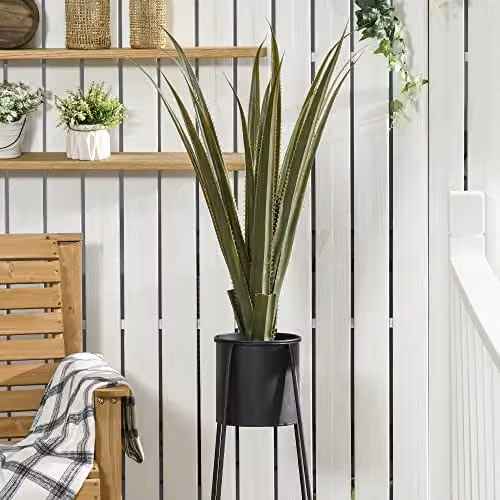 HOMCOM Green Artificial Agave Succulent Plant in a Potted Concrete Base, H 90 x W 12.5 x D 12.5 cm – 2