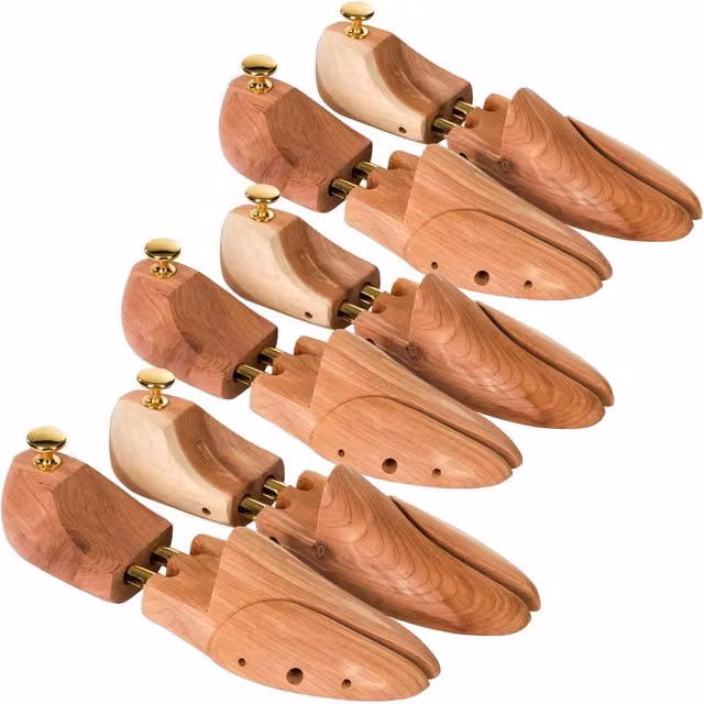 tectake Wooden Shoe Stretchers for 3 Pairs, Sizes 39-41, Brown