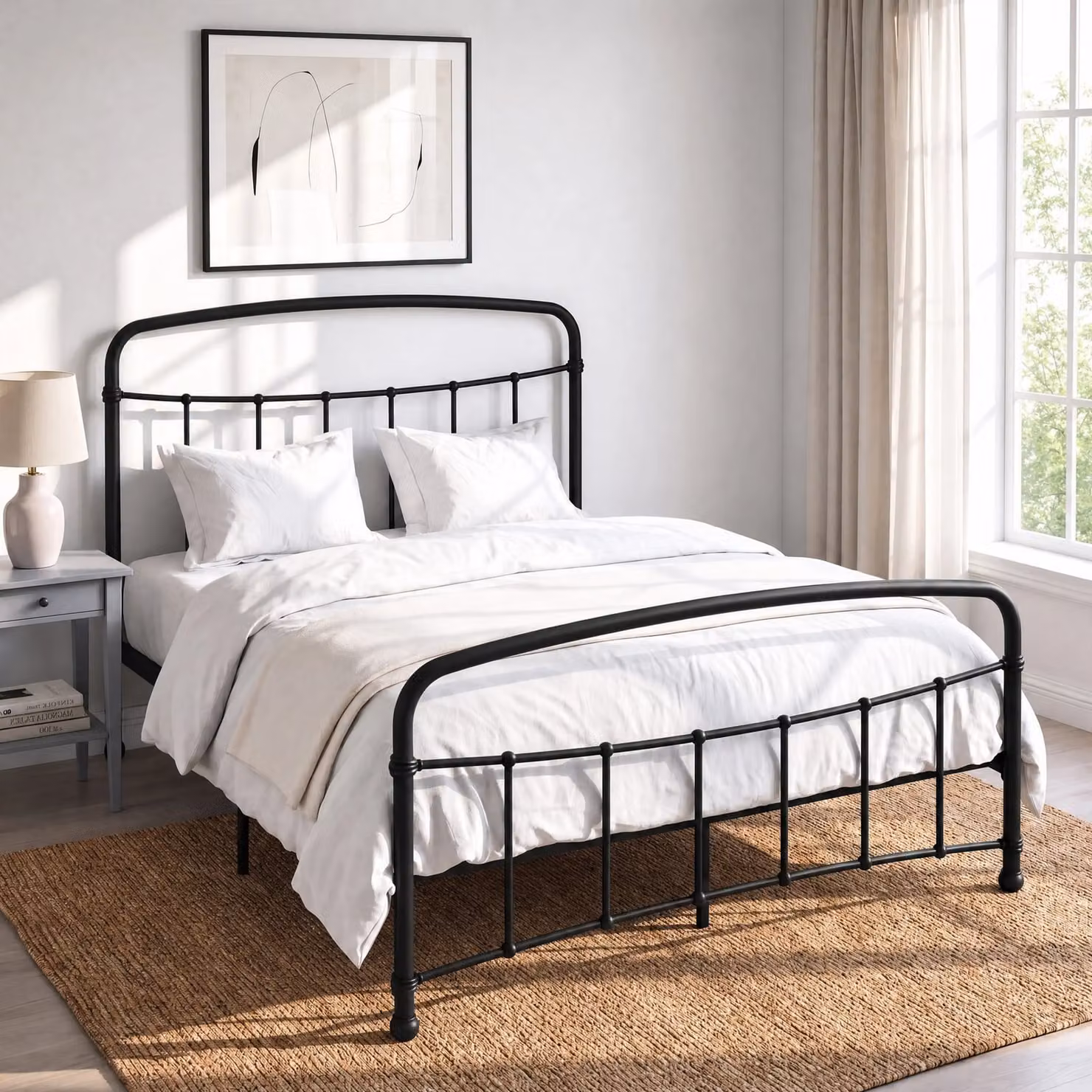 Arcforge Metal Bed Frame with Curved Headboard in Black, W/D/H: 90 x 190 cm