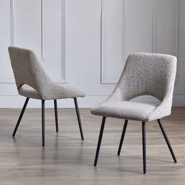 Julian Bowen Set of 2 Iris Grey Bouclé Fabric Dining Chairs with Black Metal Upholstered Frame
