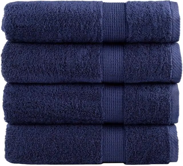 Berkfield Home Premium SOLUND Cotton Terry Hand Towels, 4 Pack, Navy Blue, W: 50 cm, L: 100 cm, 600gsm – 1