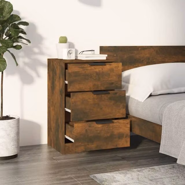 Berkfield Home Modern Bedside Cabinets, 2 Piece Set in Smoked Oak Brown, W/D/H: 40 x 36 x 65 cm – 1