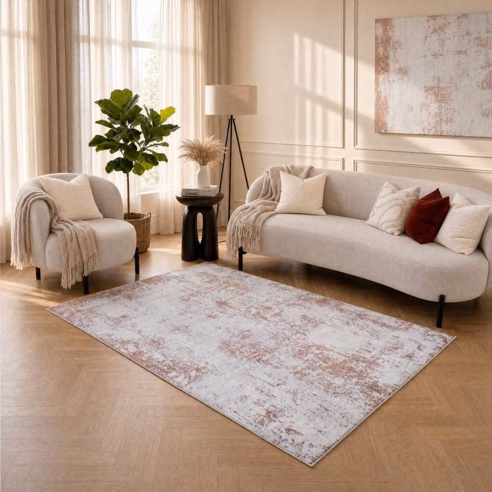 THE RUGS Elaris Stain Resistant Abstract Area Rug in Pink and Grey, W: 160 cm, D: 230 cm – 2