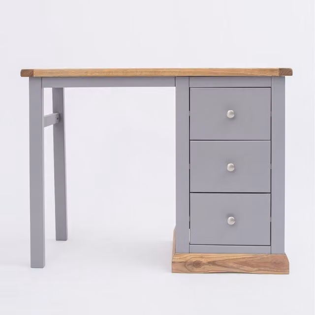 Cabinet Bits Biccari 3 Drawer Dressing Table in Grey Ash Wood with Chrome Knobs