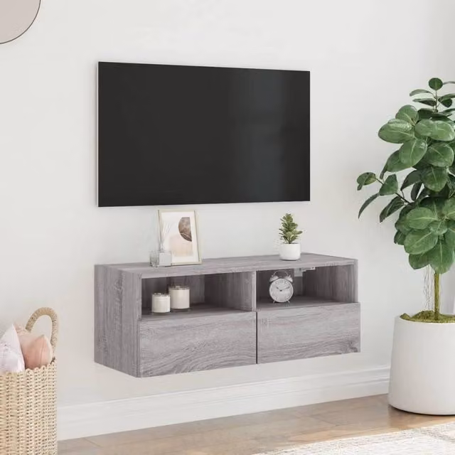 Berkfield Home Grey Sonoma TV Wall Cabinet in Engineered Wood, W/D/H: 80 x 30 x 30 cm – 1