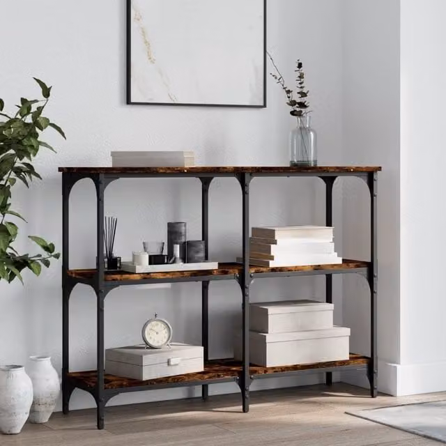 Berkfield Home Smoked Oak Console Table in Brown, W/D/H: 100 x 29 x 75 cm