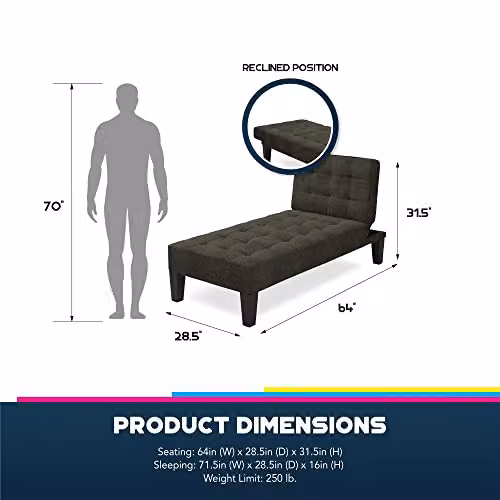 DHP Adalynn Chaise Lounger in Grey Linen, W: 73 cm, D: 163 cm, H: 80 cm – 2