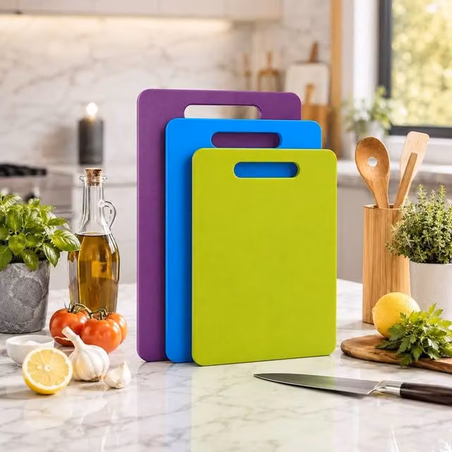 PAWNORA Set of 3 Rectangular Green Plastic Cutting Boards, Dishwasher Safe