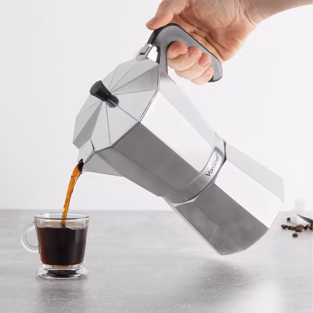 VonShef Aluminium Stovetop Espresso Maker, Silver, 600ml
