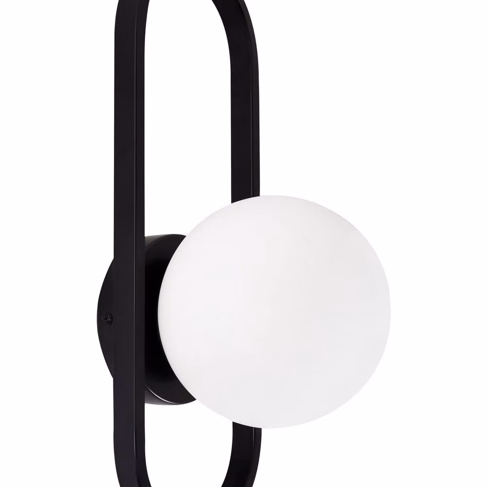 Wyld and Coco Modern Oval Wall Lamp in Black Metal with White Glass Globe – 2