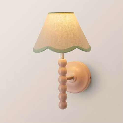 ValueLights Bobbin Pink and Green Fabric Wall Light with Wood Details – 1