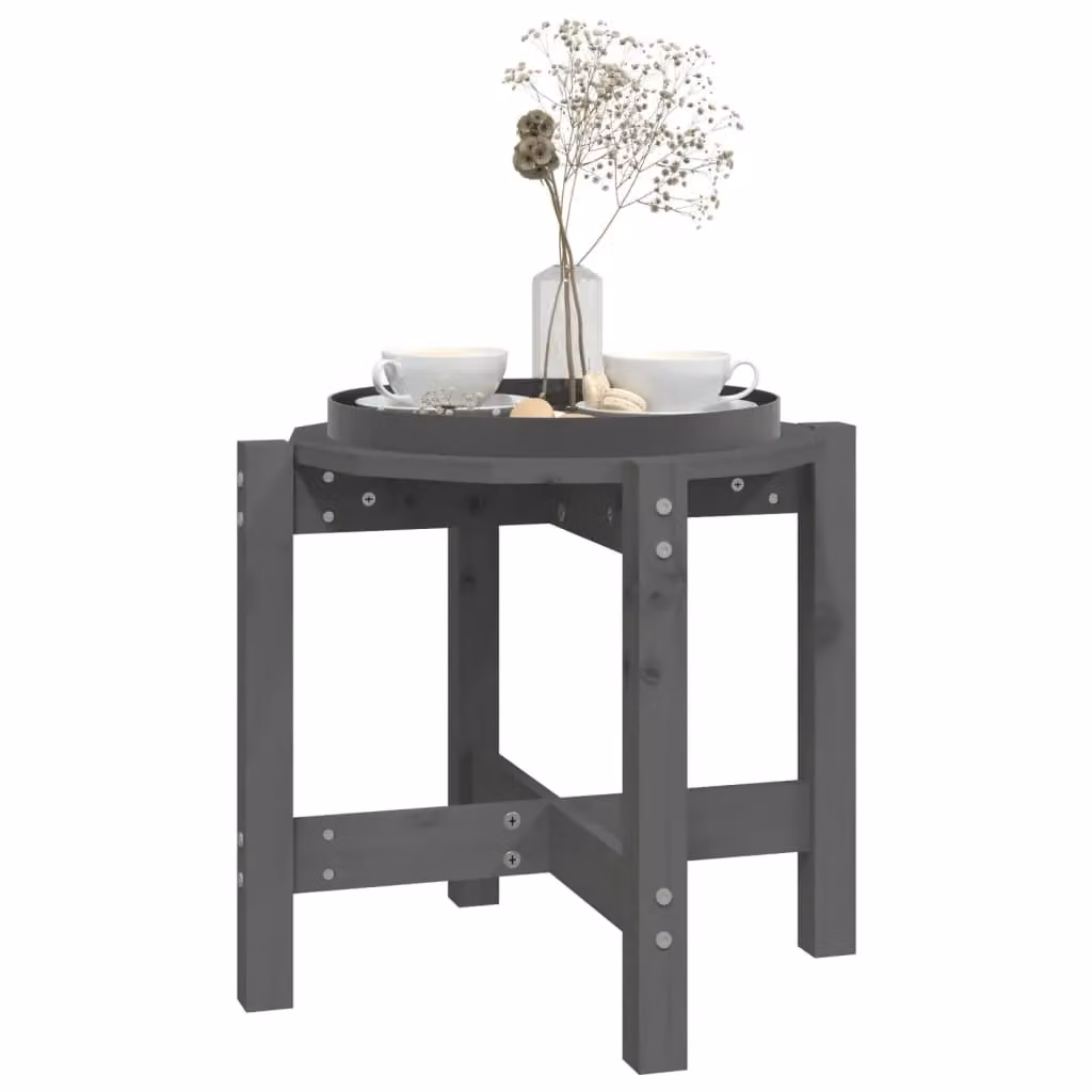 Berkfield Home Round Grey Solid Pine Wood Coffee Table, Diameter: 52.5 cm, Height: 45 cm – 3