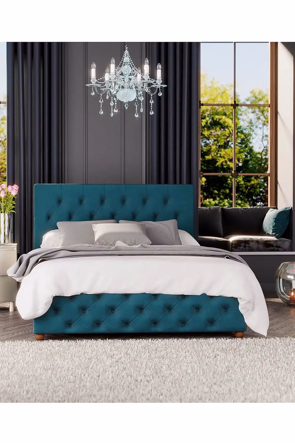 Laurence Llewelyn-Bowen Luna Ottoman Storage Bed in Emerald Green Plush Velvet Fabric, Double W/D/H: 140 x 200 cm – 4