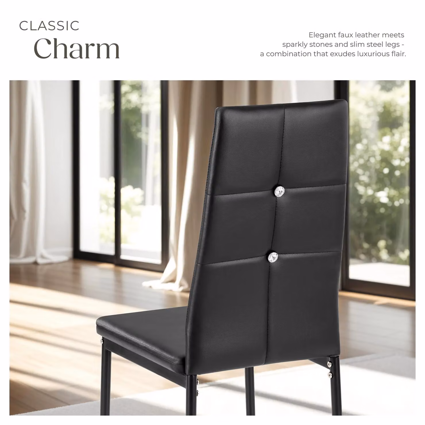 tectake Julien Set of 6 Modern Dining Chairs in Black Synthetic Leather – 5