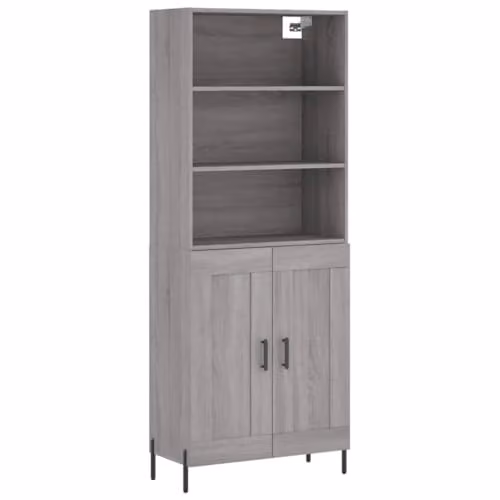 vidaXL Modern Grey Sonoma Highboard with Hinged Doors and Internal Shelves, W/D/H: 69.5 x 34 x 180 cm – 1