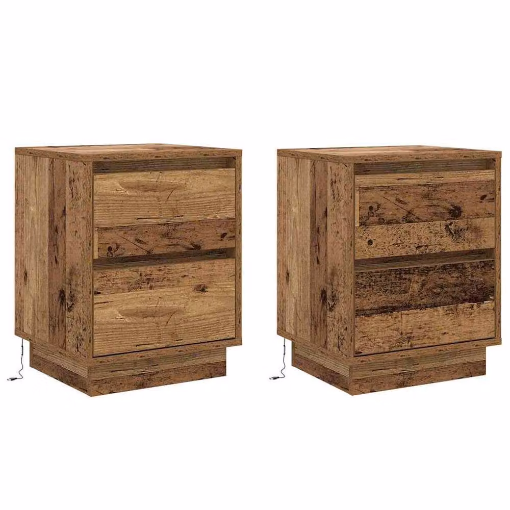 Berkfield Home Modern Bedside Cabinets with Integrated LED Lights, Set of 2, Brown, W/D/H: 39 x 34.5 x 50 cm – 3