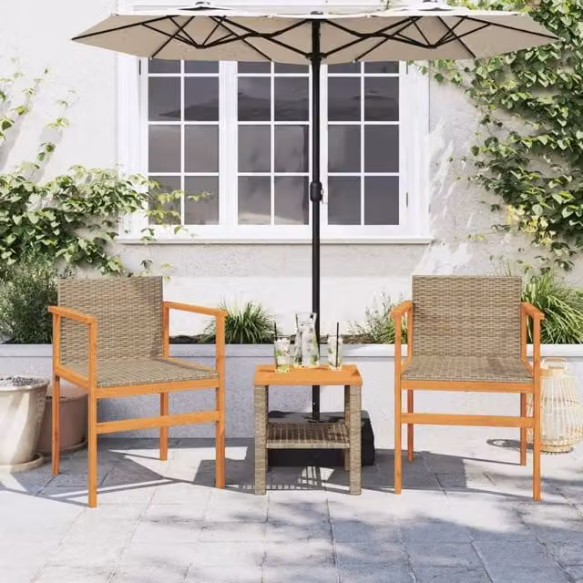Berkfield Home Beautiful Garden Chairs, Set of 2, Beige Poly Rattan and Oiled Acacia Wood