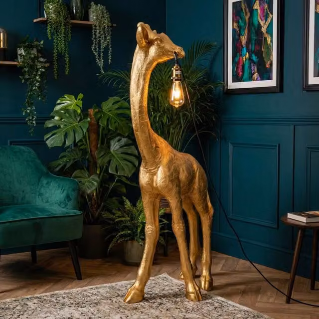 Madison & Mayfair Giraffe Gold Floor Lamp in Gold and White with Glass Detail, H 119 cm x W 34 cm x D 34 cm