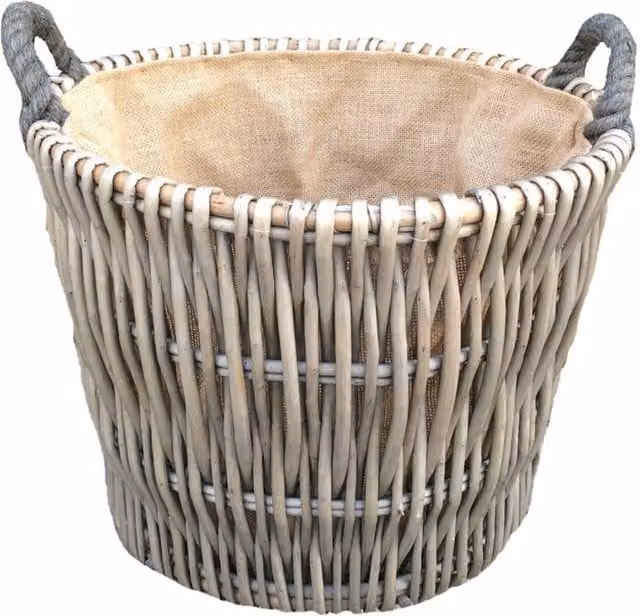 Red Hamper Small Round Grey and Brown Wicker Log Basket – 1