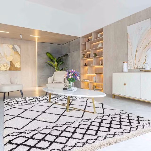 Desire Rugs Moroccan Berber Shaggy Rectangular Rug with Mixed Diamond Design in Beige, Yellow and White, W: 80 cm, L: 150 cm