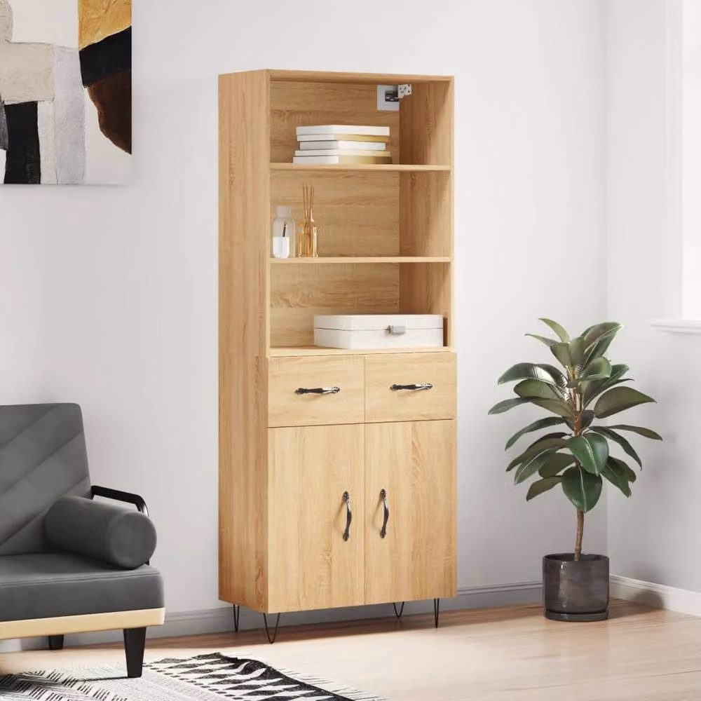 Berkfield Home Sonoma Oak Highboard in Beige and Brown, W/D/H: 69.5 x 34 x 180 cm – 2