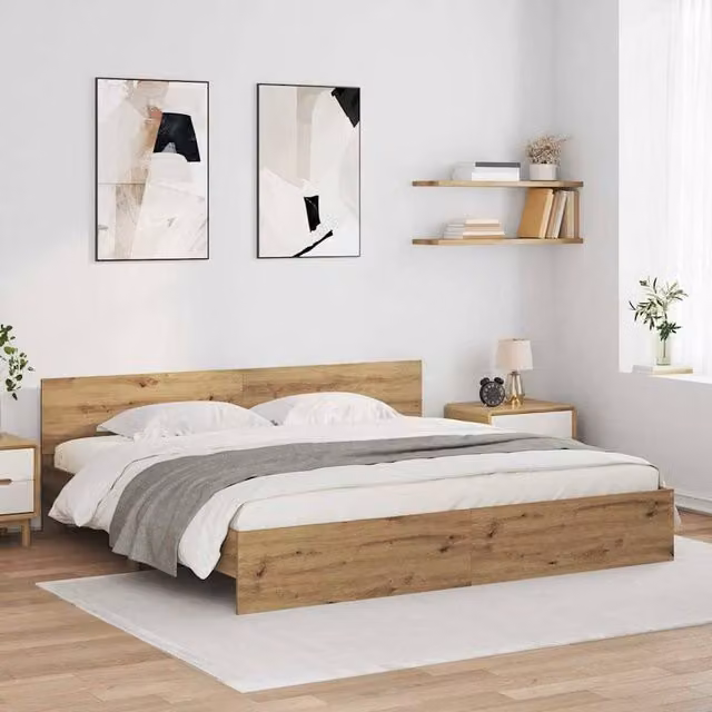 Berkfield Home Artisan Oak Bed Frame in Brown, Engineered Wood, 200 x 200 cm