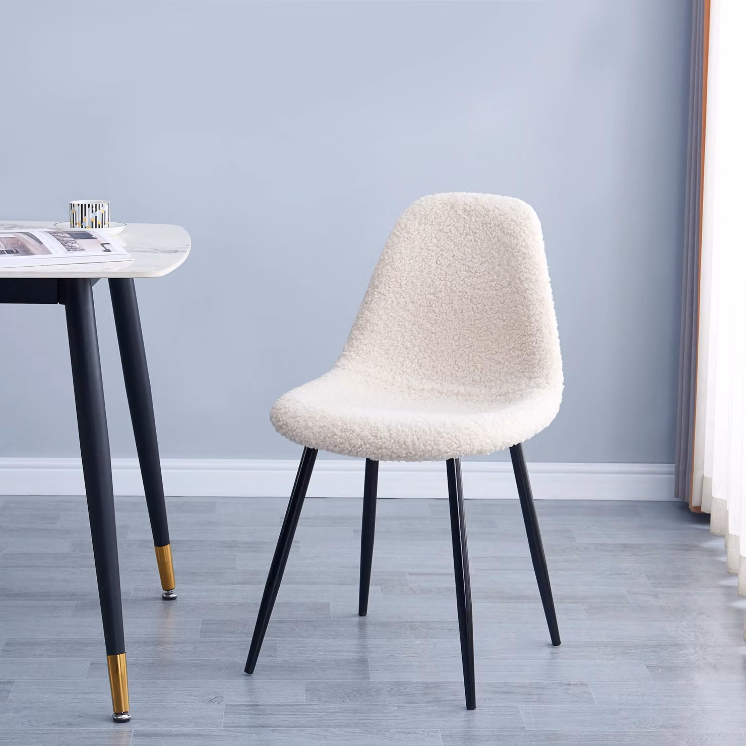 Nordlys Set of 4 Scandinavian Metal Dining Chairs with Bouclé Fabric in White, Black or Beige – 2