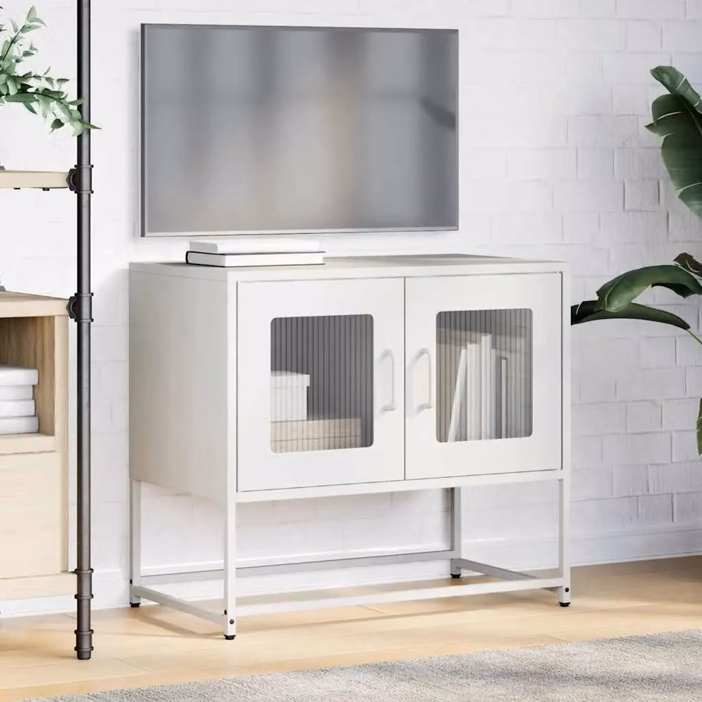 Berkfield Home White Industrial TV Cabinet in Cold-rolled Steel, W/D/H: 68 x 39 x 60.5 cm – 2