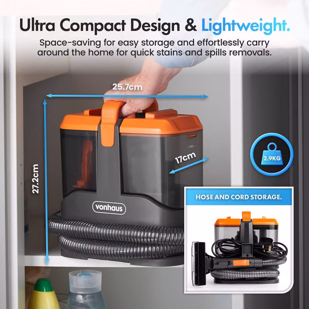 VonHaus 450W Ultra Lightweight Handheld Carpet Spot Cleaner, 2.6kg, Grey and Orange – 5