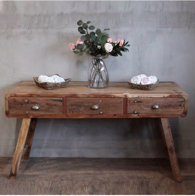 KDMD Handmade Rustic Teak Console Table in Brown, W/D/H: 150 x 80 x 45 cm – 1