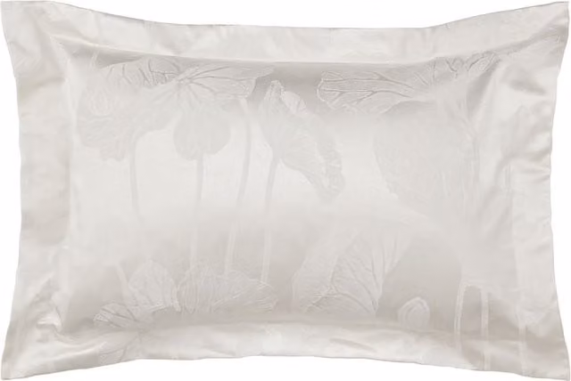 Sanderson Lotus Leaf Cotton Rich Oxford Pillowcase in Ivory and Beige Floral Design