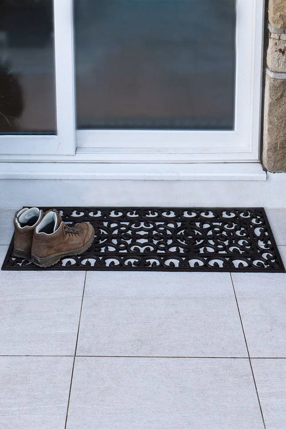 JVL Lexi Wrought Iron Effect Rubber Patio Mat, Black, W/D/H: 120 x 45 x 1 cm – 2
