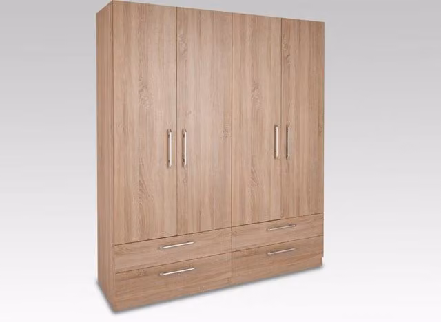 Harmony Holborn Oak 4 Door 4 Drawer Large Wardrobe in Brown